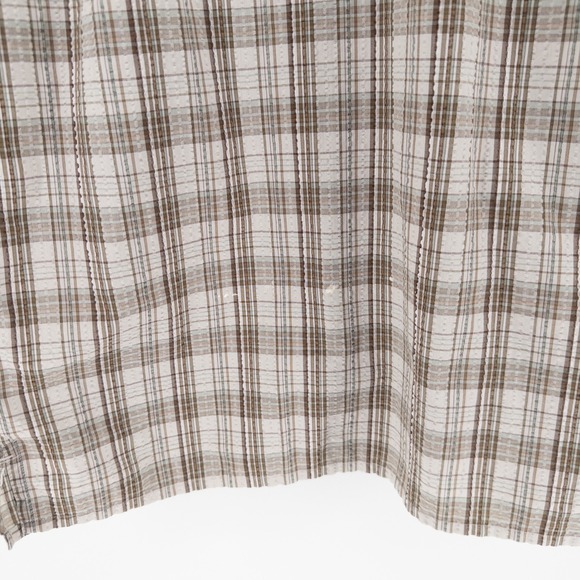 VTG Patagonia Mens Med Puckerware Short Sleeve Shirt Button Brown Plaid Textured - Picture 6 of 9